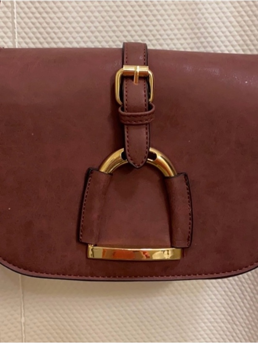 Women’s Burgundy Crossbody Bag with Gold Hardware